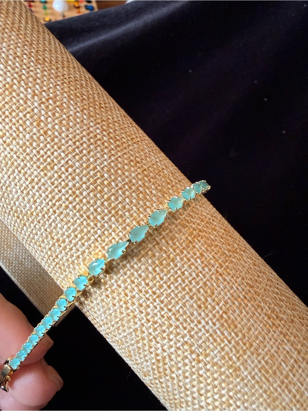 Gold-Plated Icy Aqua Blue Tennis Bracelet - Women Jewelry
